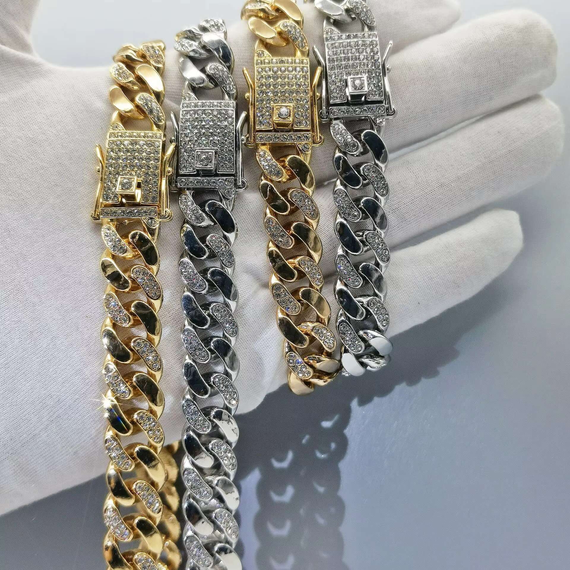 Fashionable HipHop Pearl Water Dia Gold Plated Miami Cuban Chain Men's Hip Hop Necklace Jewelry