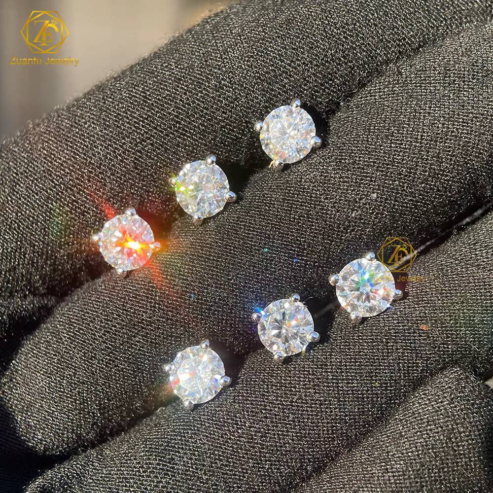 Wholesale Price S925 Silver Stud Earring Classic 4 Claws VVS Moissanite Diamond Screw Back Earrings