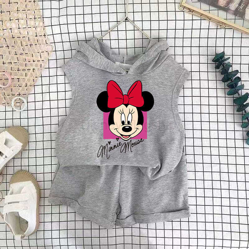Disney Childrens set girls shorts two-piece set boys hooded vest babys summer clothes childrens clothing Korean version childrens clothingXJ250409