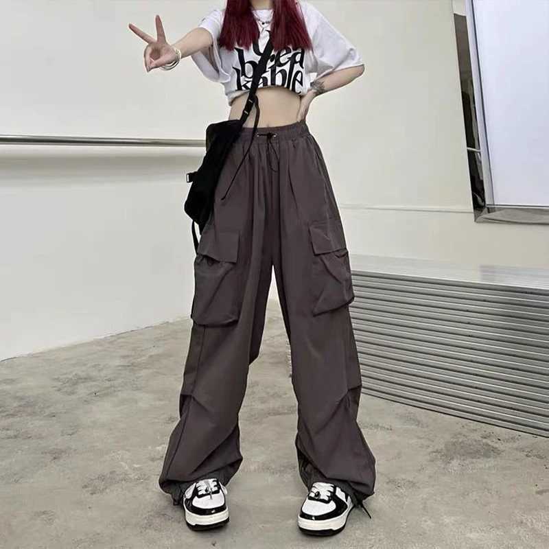 2024 Women Casual Joggers Tech Pants Solid Low Waist Pants Drstring Wide Leg Baggy Trousers Y2k Streetwear Oversize SweatpantsXJ250616