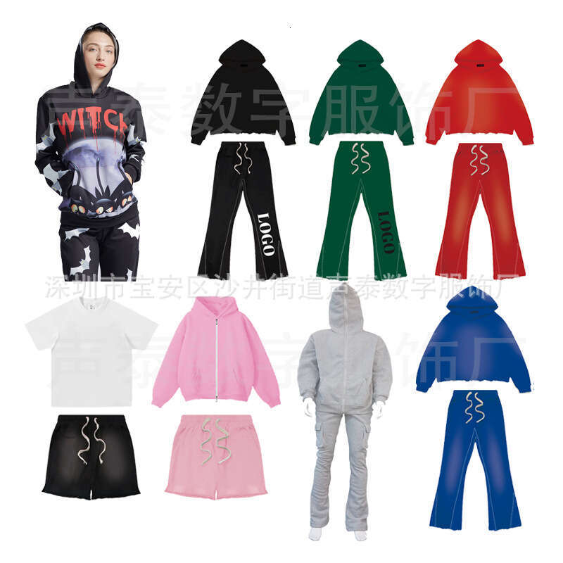 Women's Wear Spray Ma Liu Pure Cotton Hooded Sweatshirt, And Pants Set, Washed With Water, No Hem Sweatshirt Print
