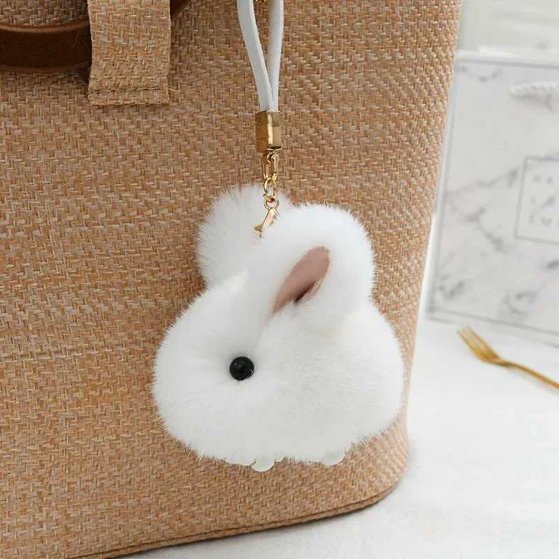 Rabbit keychain ring fluffy bunny pavilion keychain charm cute keychain pocket keychain pendant white gray wholesaleXJ250409