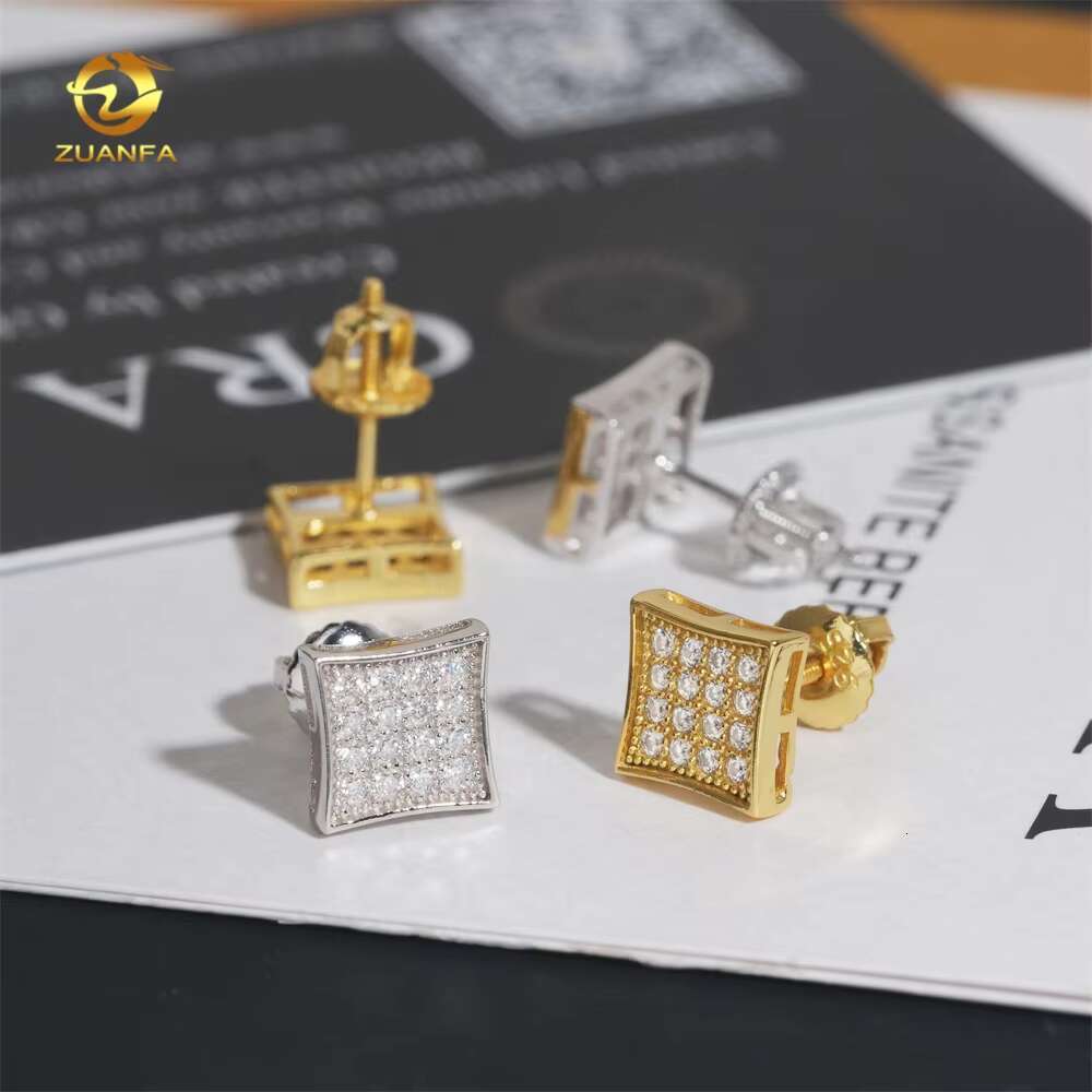 Pass Diamond Tester 925 Sterling Silver Iced Out Moissanite Hip Hop Square Shape Diamond Earrings