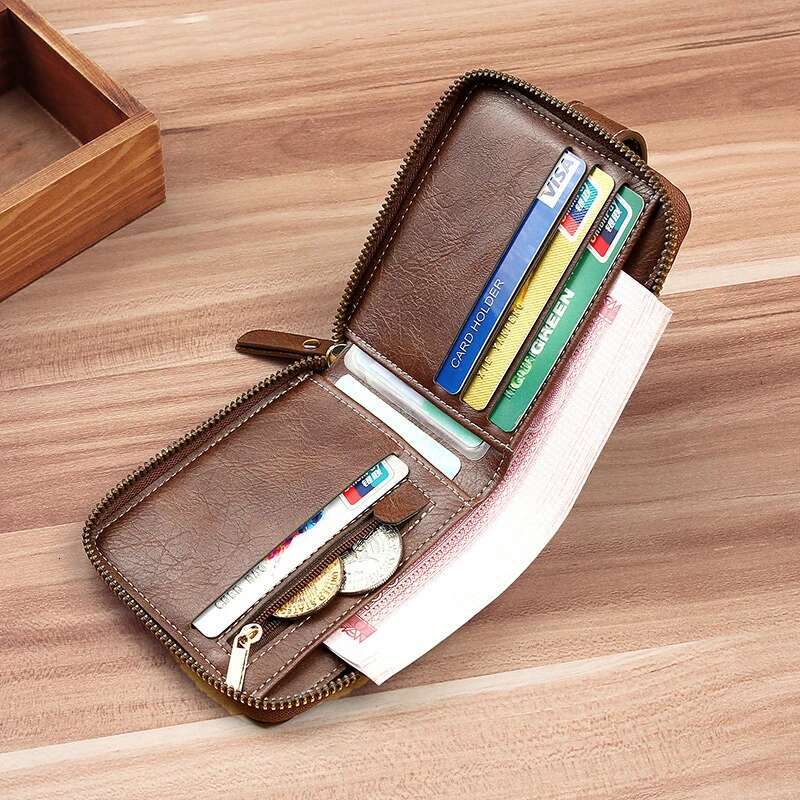 Stylish Male PU Leather Short Wallet Multiple Compartments Rfid Blocking Purse Sophisticated Retro Zipper Bifold Money Bag ddmythur