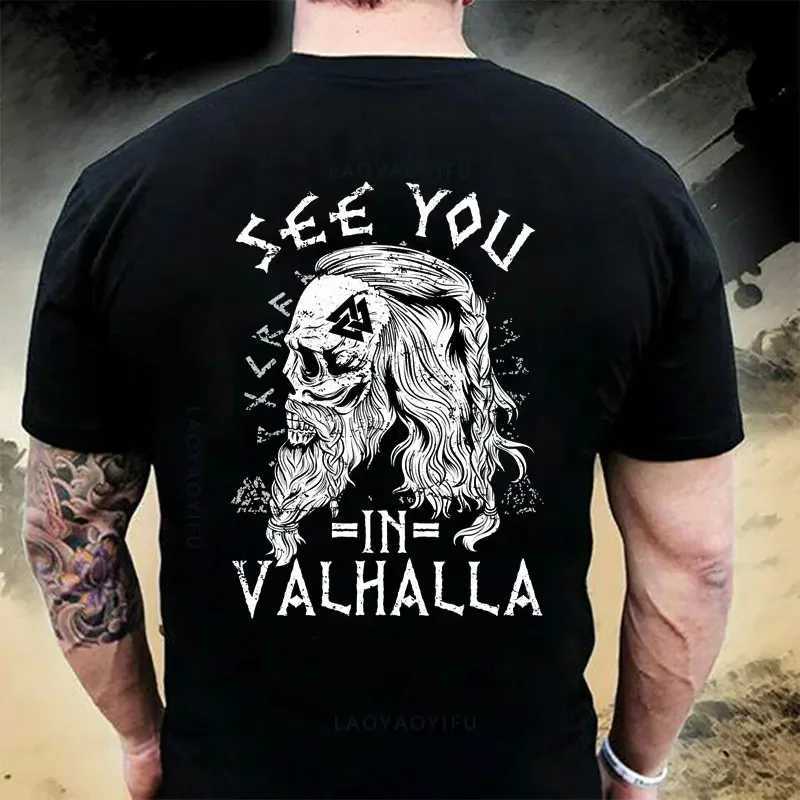 American Bearded Warrior tactical skull unisex T-shirt up to Valhalla cotton T-shirt short sleeved O-neck T-shirt casual mens topXJ250409
