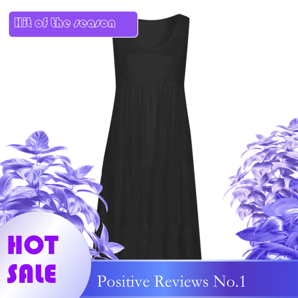 Dongdumaoyi Women Boho Beach Dress Summer Spaghetti Strap Solid Color Loose Vacation Cami Ladies Cotton Tshirt Tank Sundress