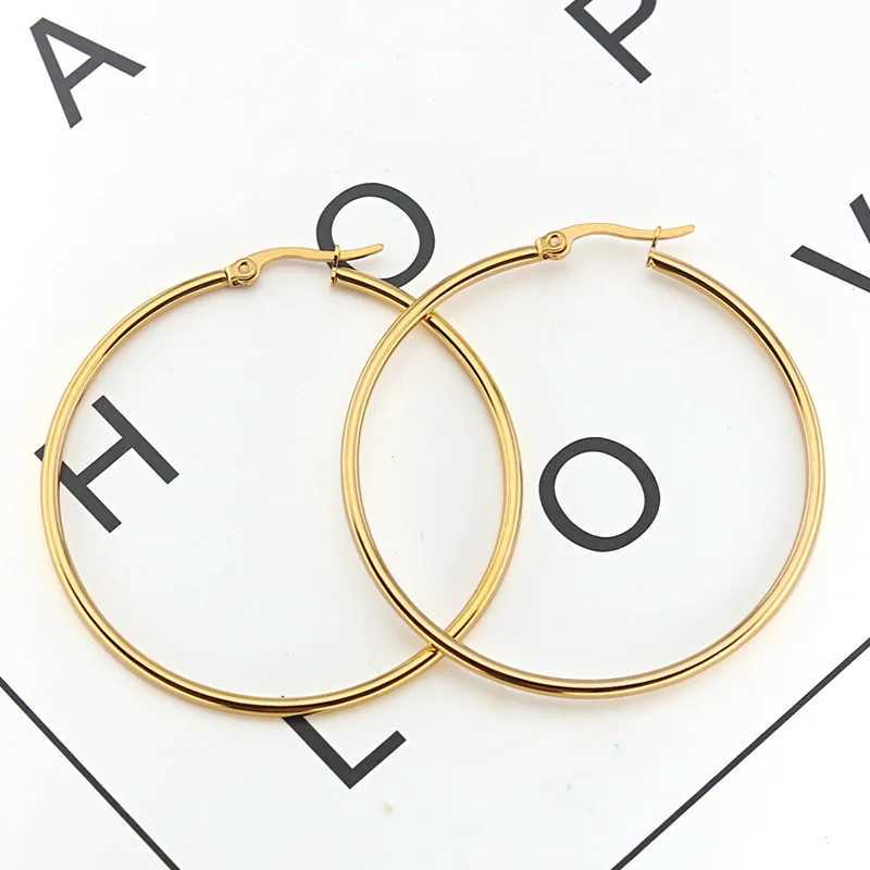 Simple Stainless Steel Large Hoop Earring Exaggerate Smooth Surgical Steel Round Loop Earring for Women Ear Ring Jewelry Z250408
