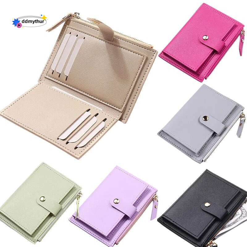 Women Fashion Small Solid Color PU Leather Mini Wallet Credit Card Holder Bags Zipper Coin Purse ddmythur