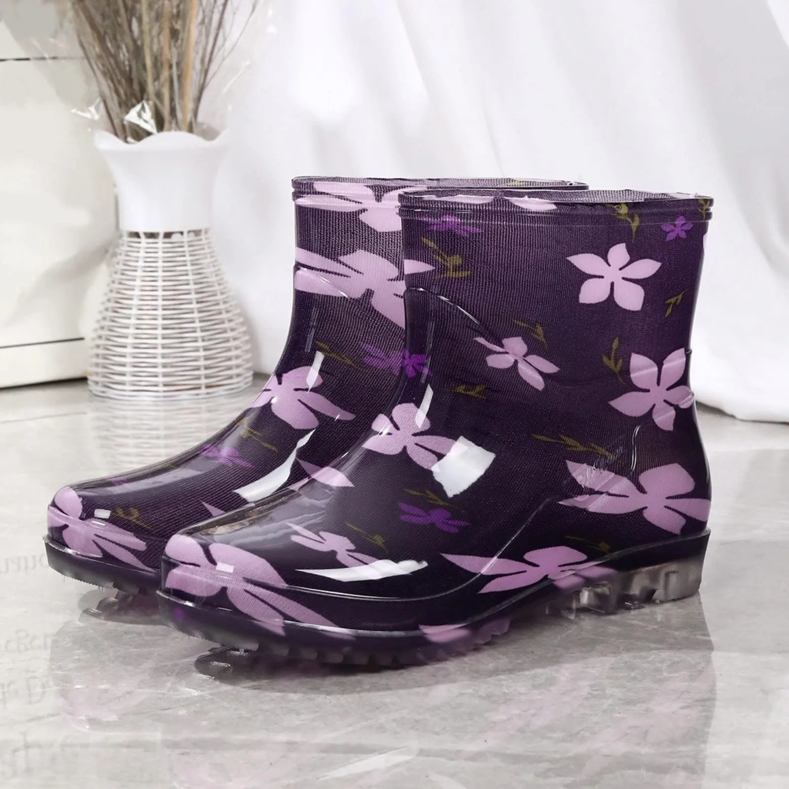 Fashionable Print Rain Boots Adult Womens Waterproof Boots Anti-slip Wear-resistant Shoes Mid-high Boot Rain Shoes 251106