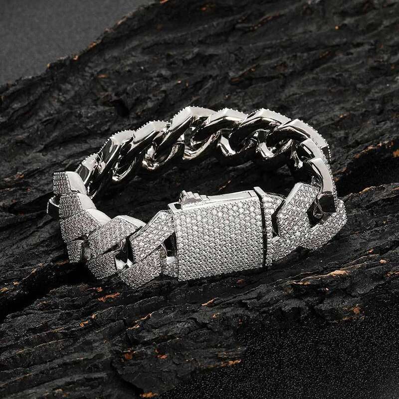 HIP Hop 4 Rows CZ Stone Paved Bling Iced Out 19mm wide Solid Rhombus Cuban Link Chain Necklace for Men Rapper Jewelry