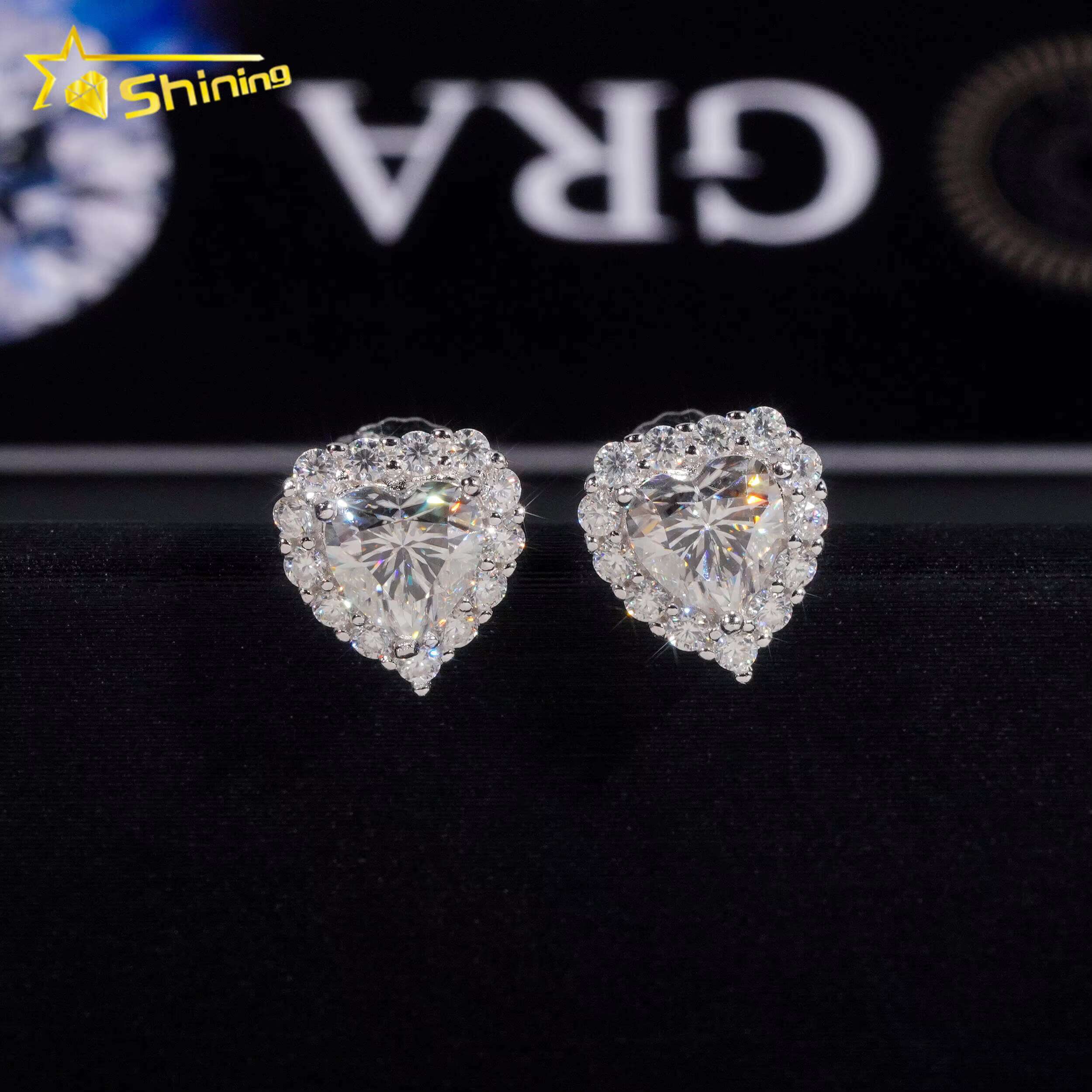 Hip Hop Jewelry Pass Tester GRA Certified Stocks Brilliant Diamond 925 Sterling Silver Moissanite Stud Earrings Heart Earrings