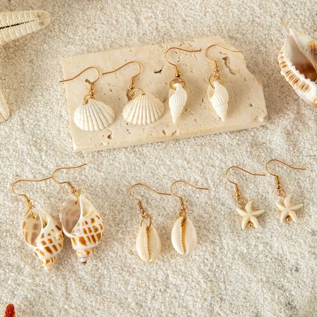 Tocona 5pair/sets Bohemian Conch Shell Earrings Set for Women Exuquisite Starfish Summer Jewelry Accessories 26904 Z250408