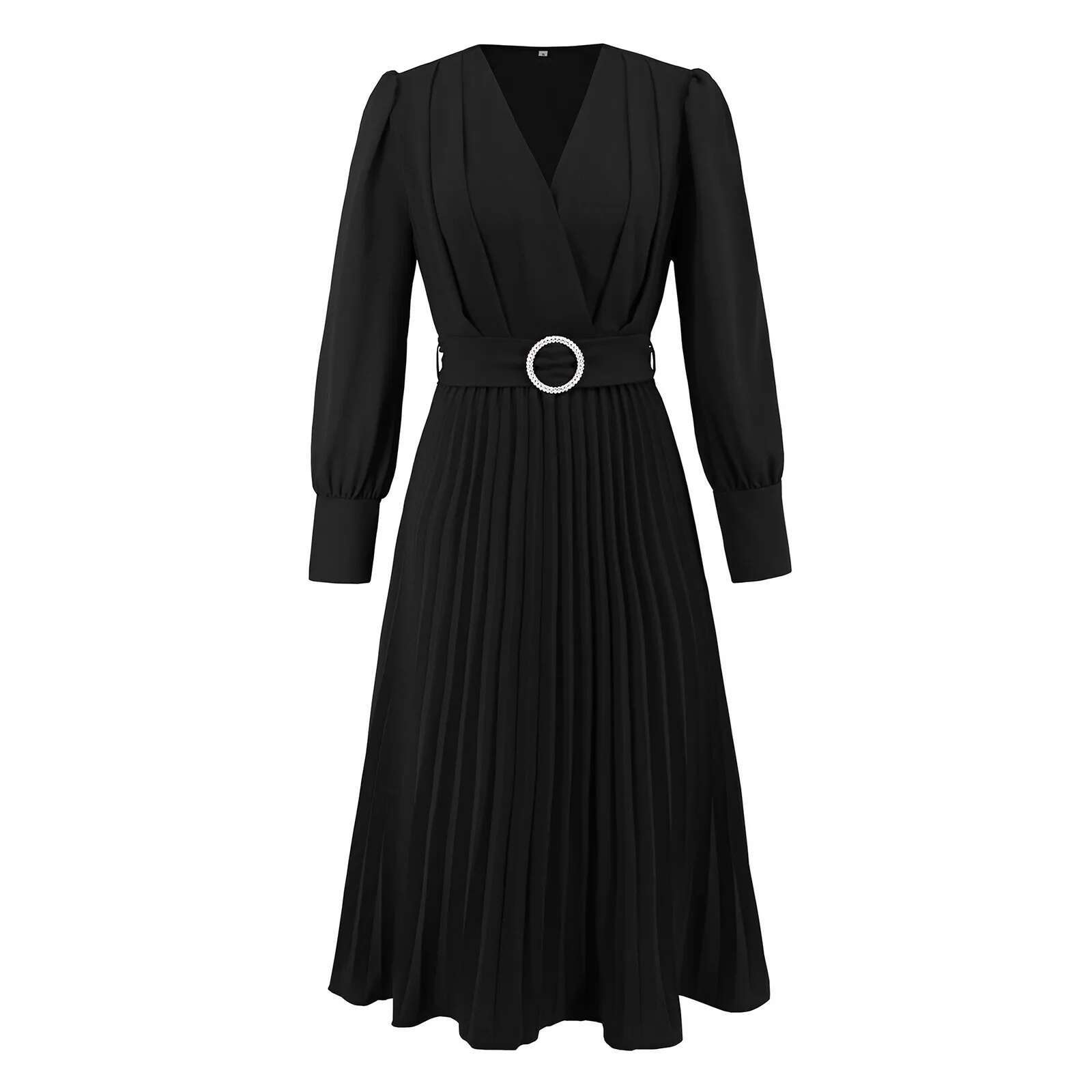 Dongdumaoyi Elegant Dresses For Women Autumn With Belt Dress V Neck Long Sleeve Loose Office Lady Maxi