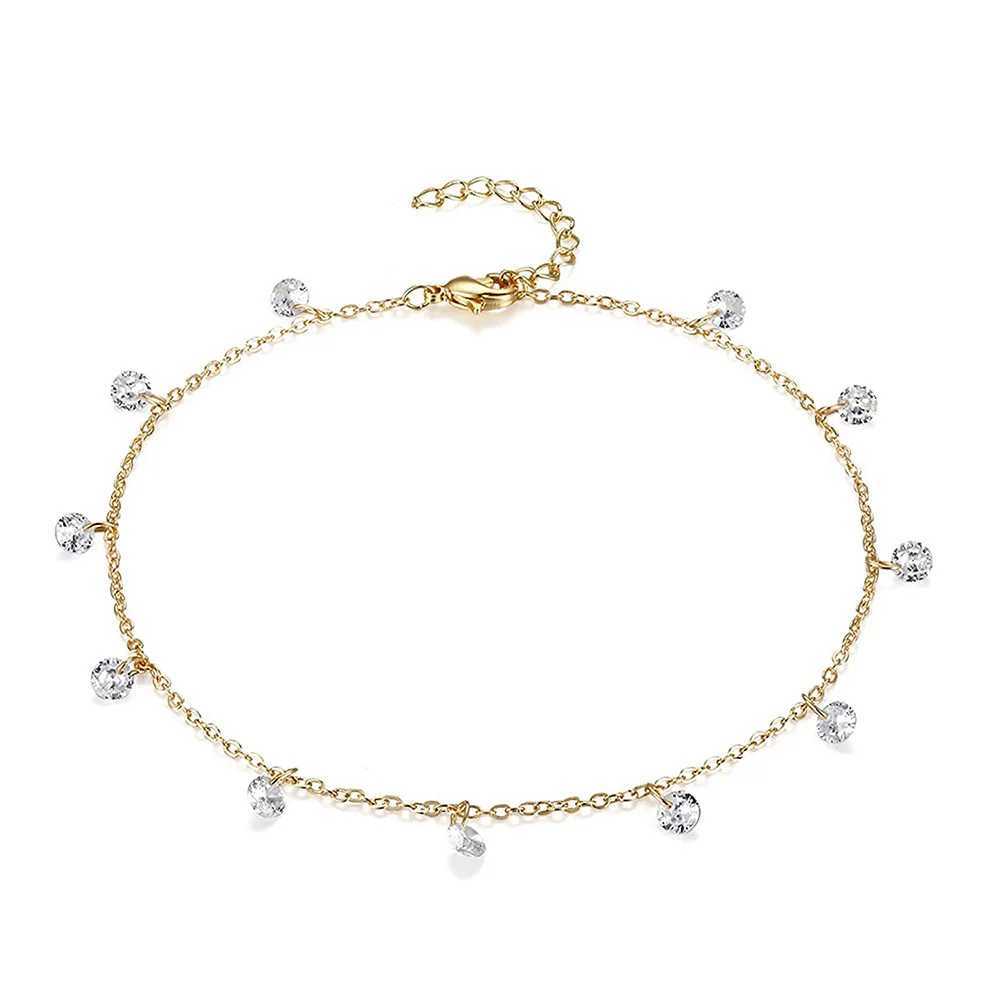 Simple Tennis Anklet For Women Gold Color Stainless Steel Cubic Zirconia Foot Leg Chain Ankle Bracelet Women Beach Jewelry 2022 Z250408