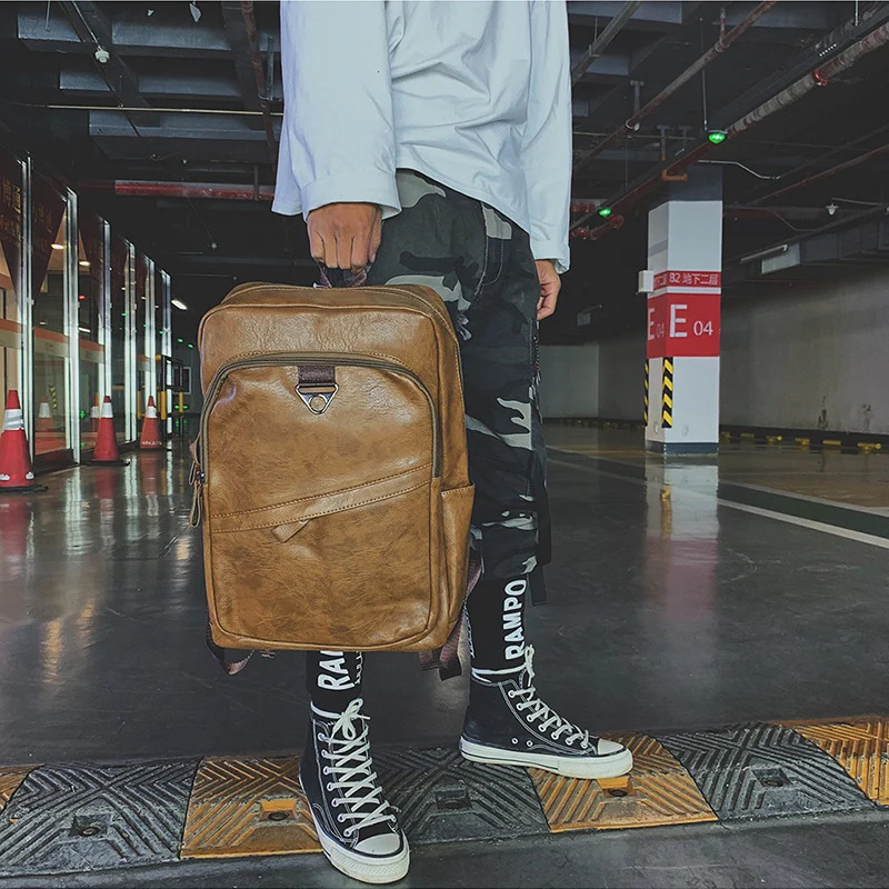 Men Backpack PU Leather Bagpack Large Laptop Backpacks Male Mochilas Casual Schoolbag For Teenagers Boys High Quality Rucksack 250407