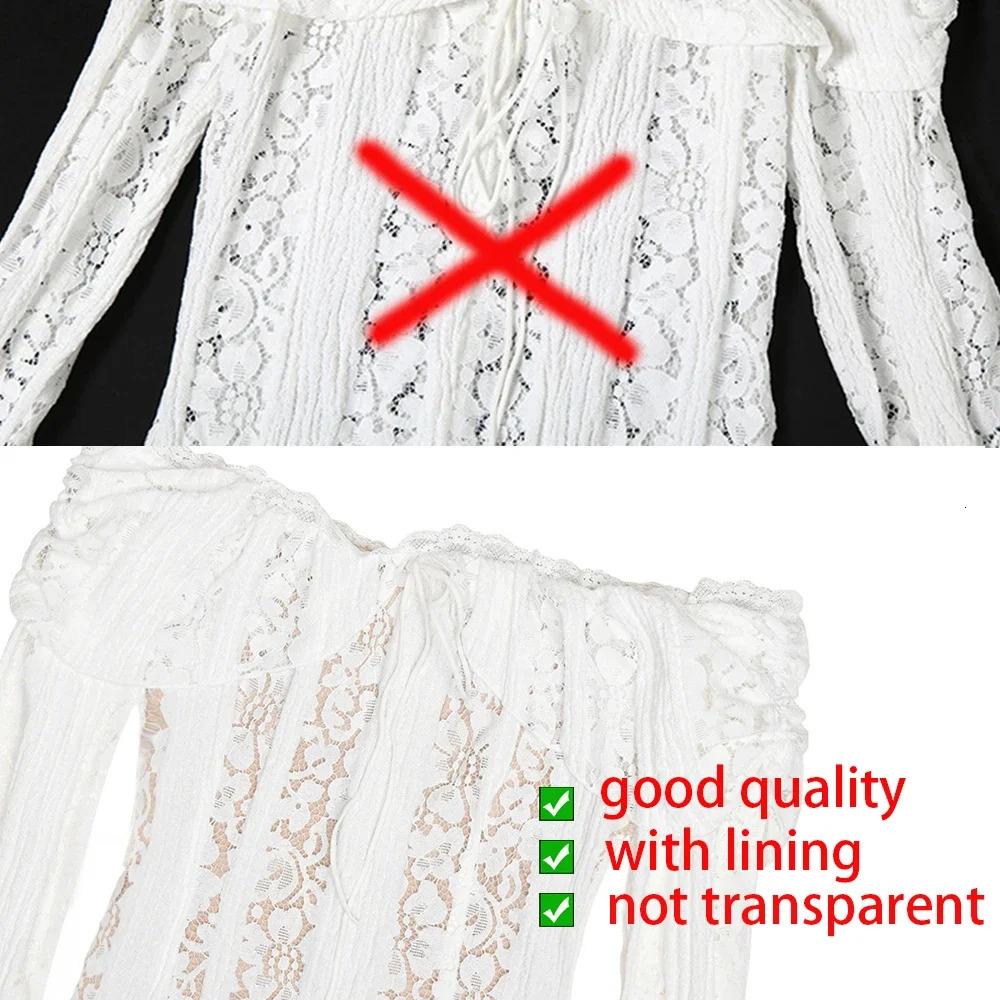 Suninhaart White Shoulder Bodycon Dress Flare Sleeves Elegant Lace Maxi Female Guest 250409