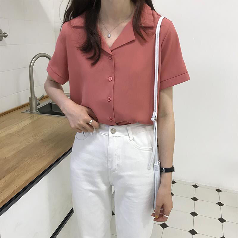 2025S Designer Women S T Shirt Spring Summer Academy Style Korean Edition Professional Suit Collar Flip Student Short Sleeved Shirt Solid Color Top Fe