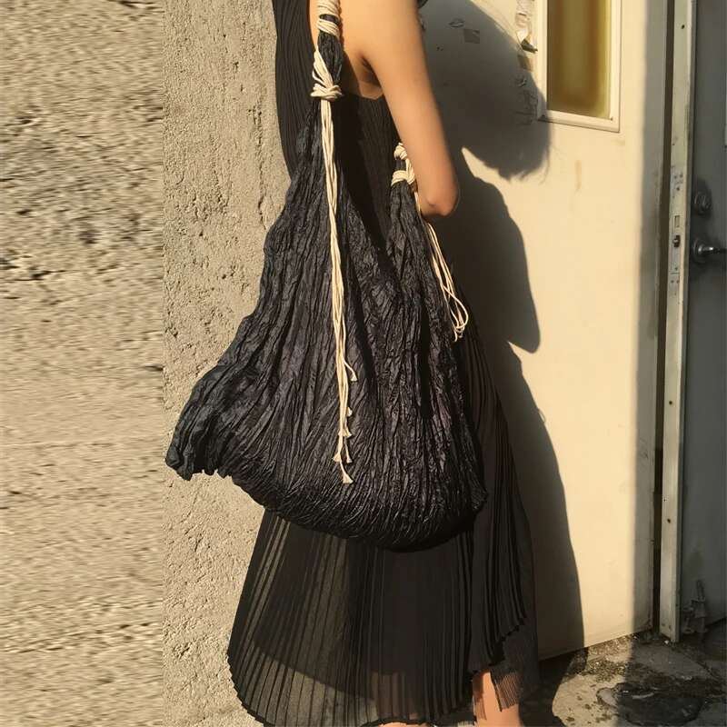 NEW Manual Casual Fabric Fold Handbag Women Single Shoulder Crossbody Large Capacity Tote Shopping Bag