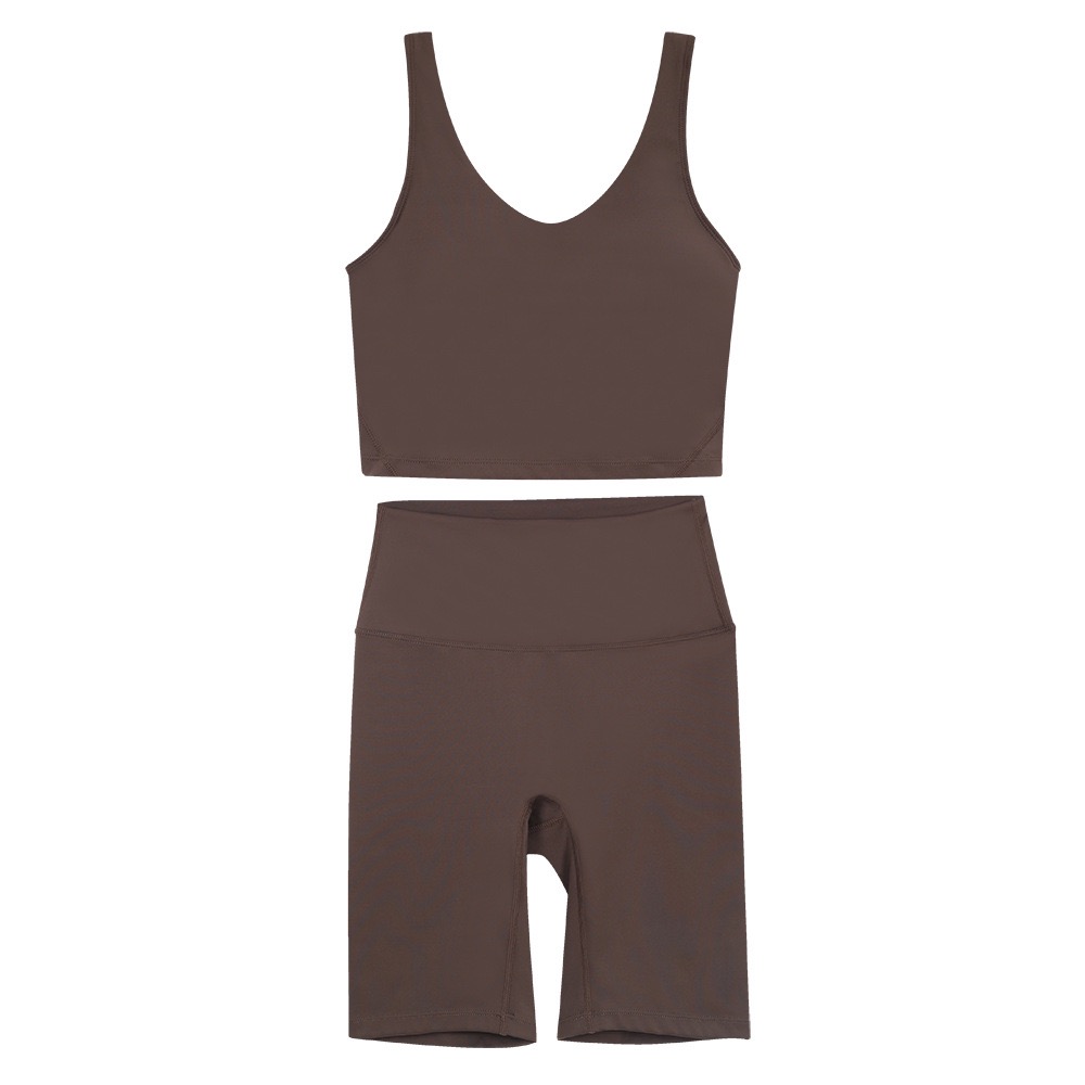 Women's yoga wear set five-point Y sports set vest underwear Women's fitness nude bra Beauty back Yoga wear running set