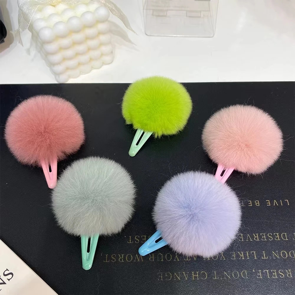 A real otter rabbit hair clip a pack of 5 colorful serve BB womens hair clip with cute head fluffy side hair clip 250409