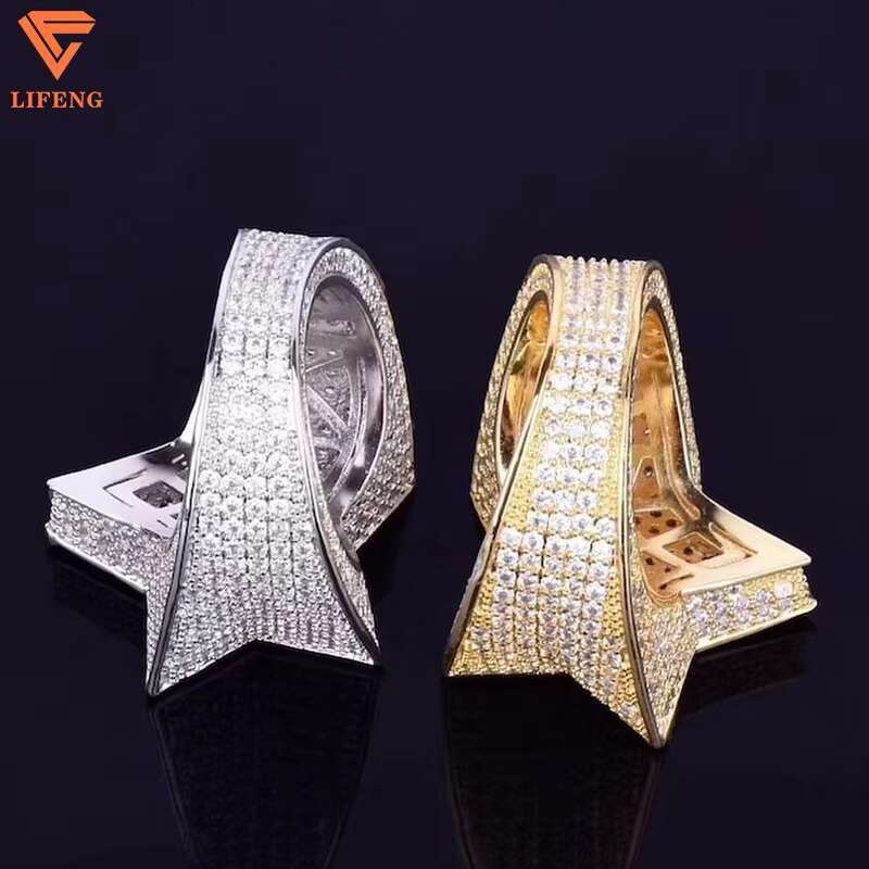 High Quality 925 Sterling Silver Mens Finger Ring VVS Moissanite Ice Diamond 14k Gold Plated Hip Hop Party Fine Jewelry Gift