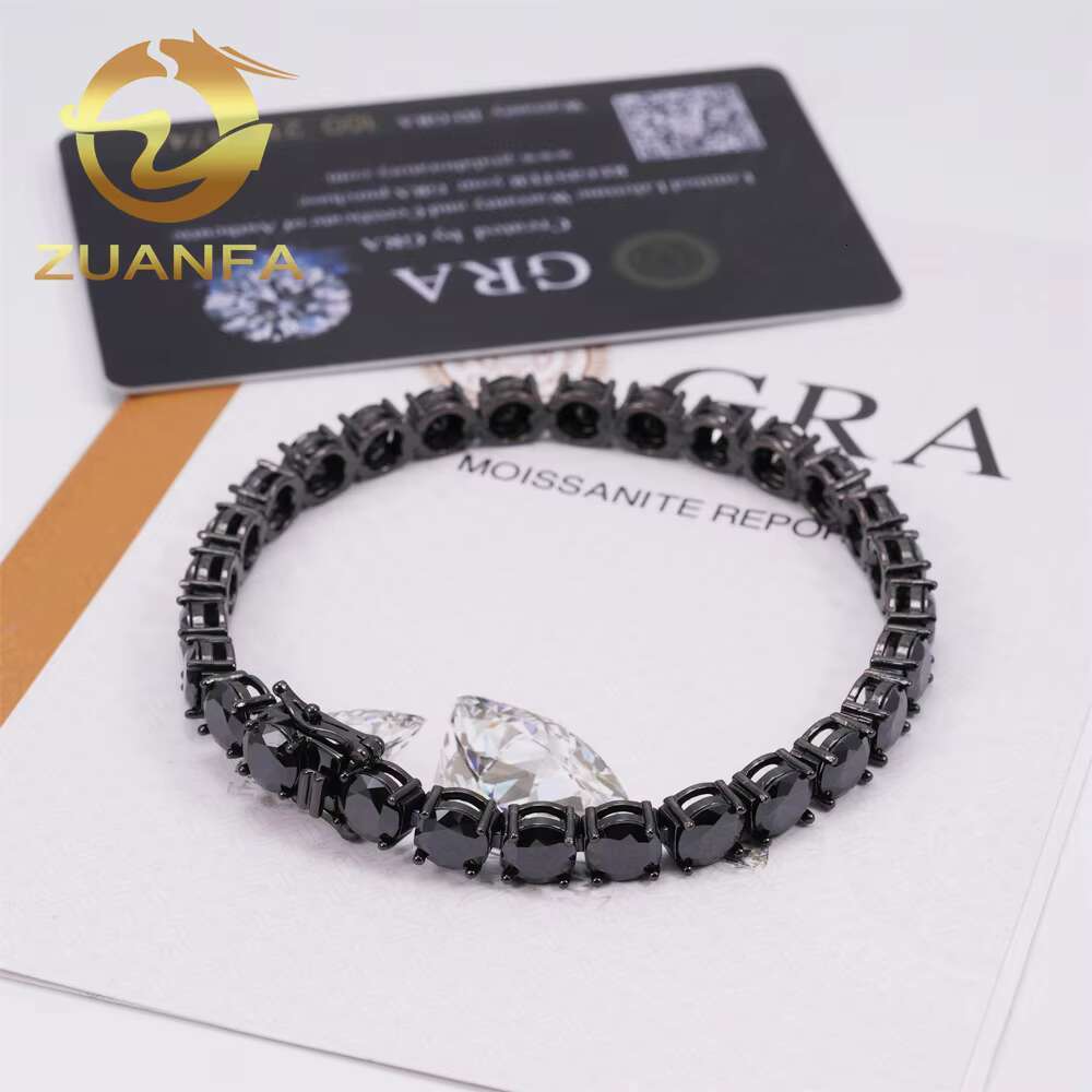 Instock 2mm 3mm 4mm 5mm 6.5mm Black Moissanite Diamond Tennis Necklace VVS 925 Silver Hip Hop Iced Out Tennis Chain
