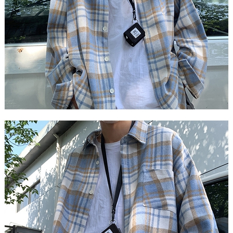Green Woolen Plaid Shirt Long Sleeve Mens Casual Sensibility Jacket Autumn/winter British Style Mens Fashion 250409