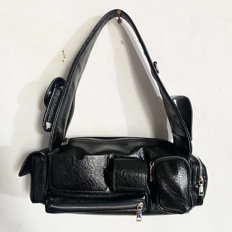 Moto & Biker Bags For Women Designer Handbag Purses 2024 New In PU Vintage Oil Wax Leather Multiple Pockets Rock Shoulder