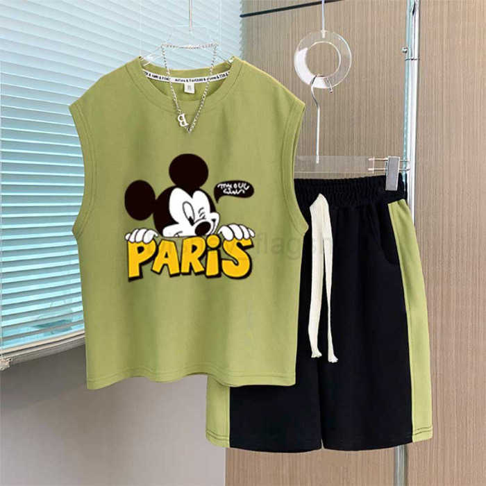 Disney Childrens and boys summer clothing set 2025 new fashionable summer big boy internet celebrity handsome and cool trendy clothesXJ250409
