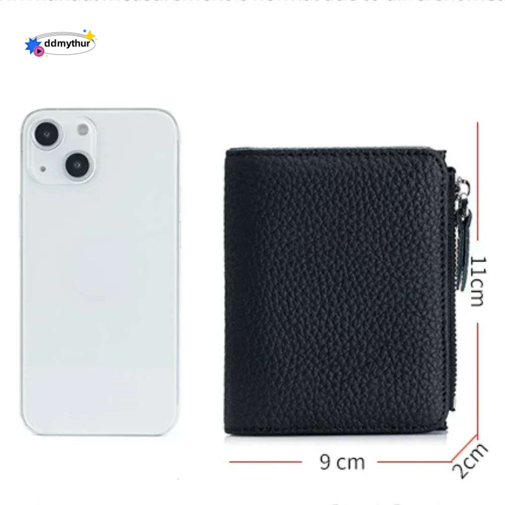 Men Women Earphone Pouch Genuine Leather RFID Short Wallets Card Holder Bag Portable Cowhide Small Zipper Money Coin Purse for ddmythur