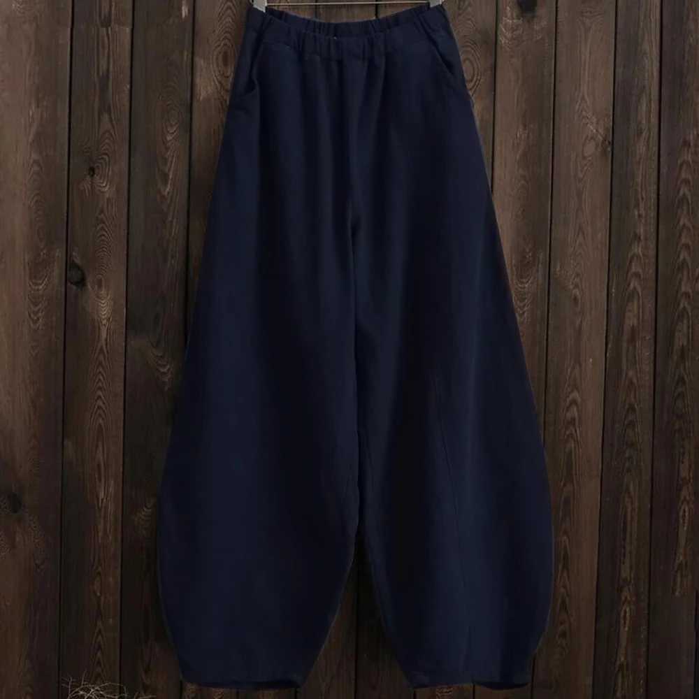 Spring/Summer 2025 Cotton Linen Style Blomer Wide Leg Pants Womens Retro Full Length Elephant Pants Solid Elastic Waist S-5XLXJ250403