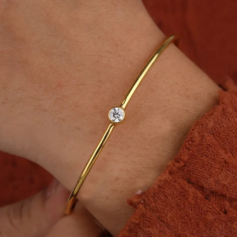 0.5Carat D Bangle Bracelet Sterling Silver 925 Charms Fine Jewelry for Women Classic Valentines Day Birthday Gift 250408