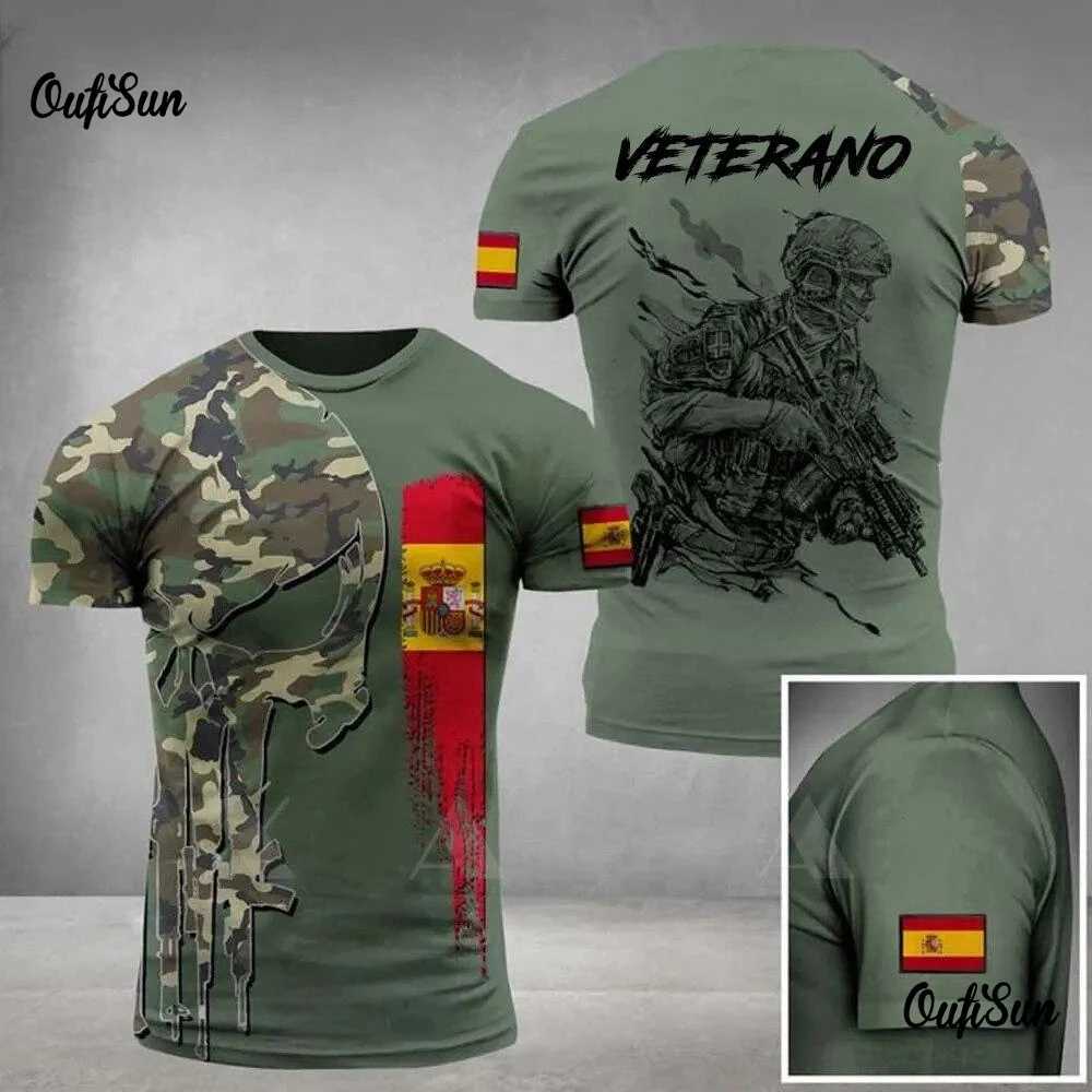 Spanish flag graphic mens T-shirt Army casual short sleeved T-shirt mens hunting T-shirt Spanish veteran top camouflage clothing XLXJ250409