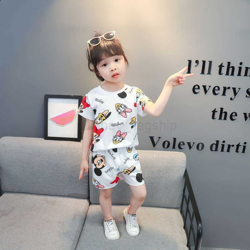 Disney Summer sports ice silk set for boys and girls childrens trendy cartoon T-shirt cute short sleeved shorts for little girls 2-piece setXJ250409