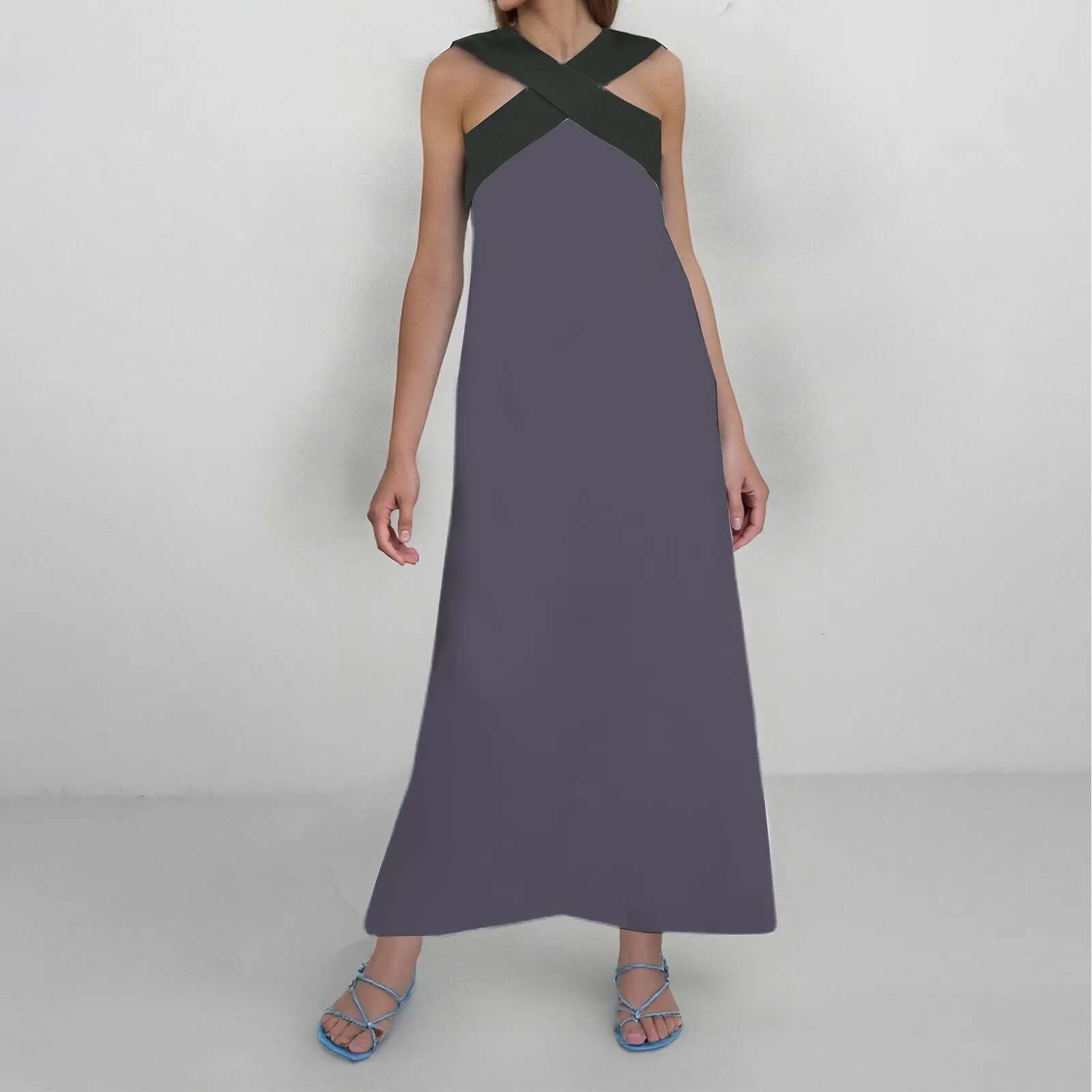 Dongdumaoyi Vestido Sexy Cross Halter Sling Long Dress Women Spring Off Shoulder Hollow Party Summer Sleeveless Backless Holiday