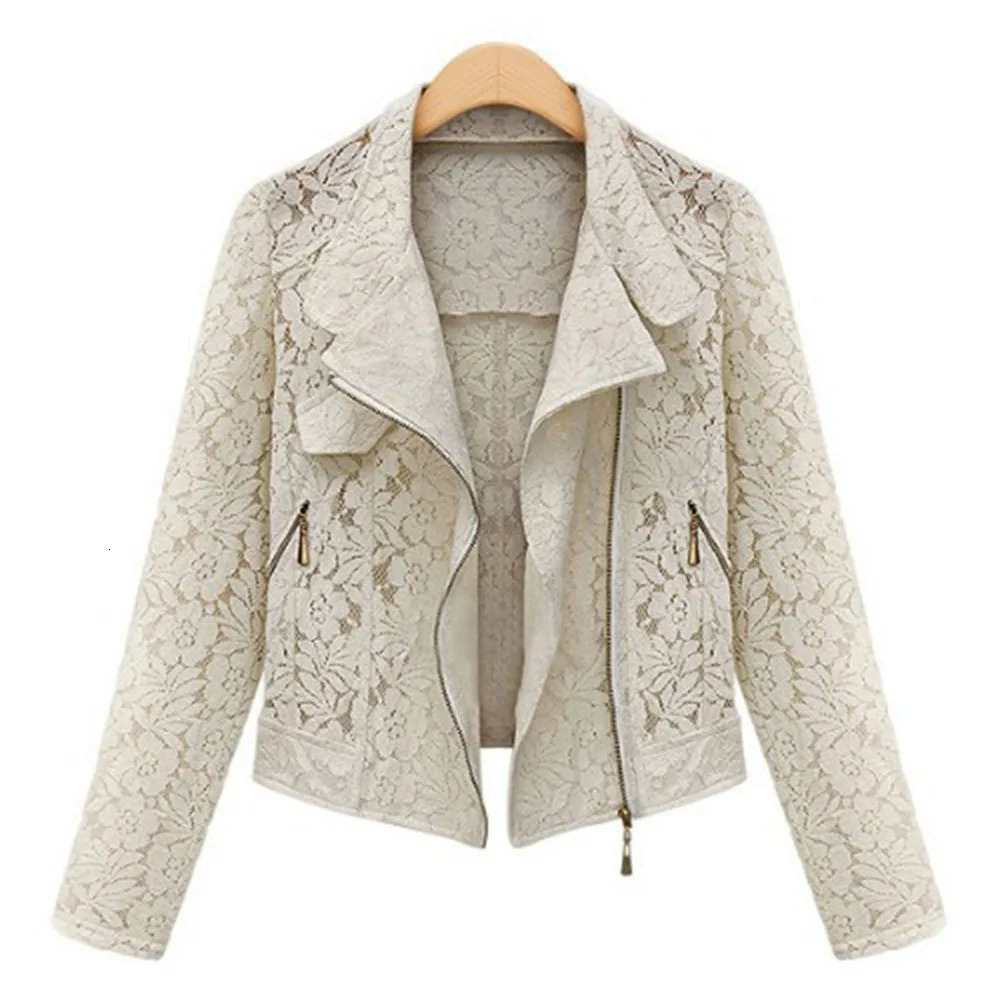 Lace Biker Jacket For Women Spring Autumn High Quality Full Lace Outwear Leisure Casual Short Coat Zipper Tops Ladies 251106