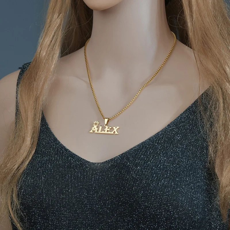 Custom Name Necklace Custom Jewelry Stainless Steel Personalized Crown Pendant For Women Men Collars Thick Chain Gifts 250409