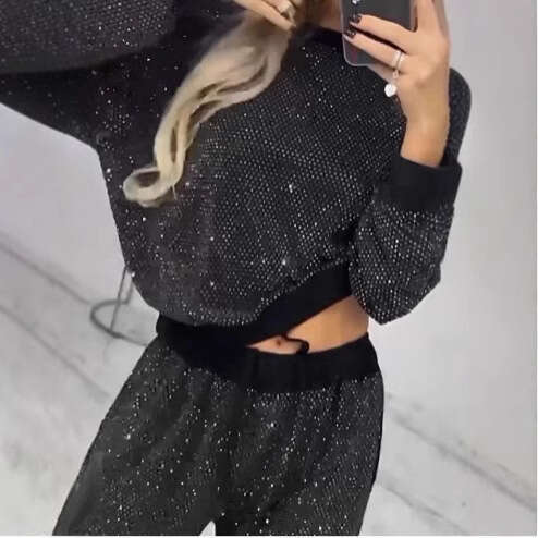Autumn Winter Hot-Selling Women's Clothing Starry Sky Full of Stars Long-Sleeve Round Neck Loose Top Drawstring Wide-Leg