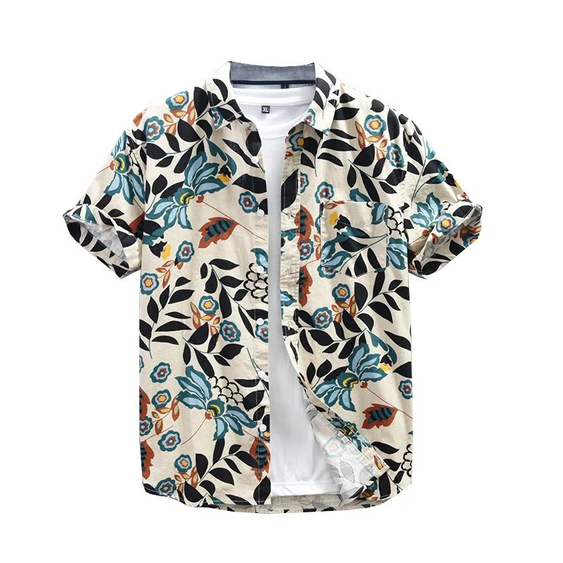 Mens street fashion summer daily shirt Hawaiian cartoon print casual loose shirt short sleeved beach loose top 250408