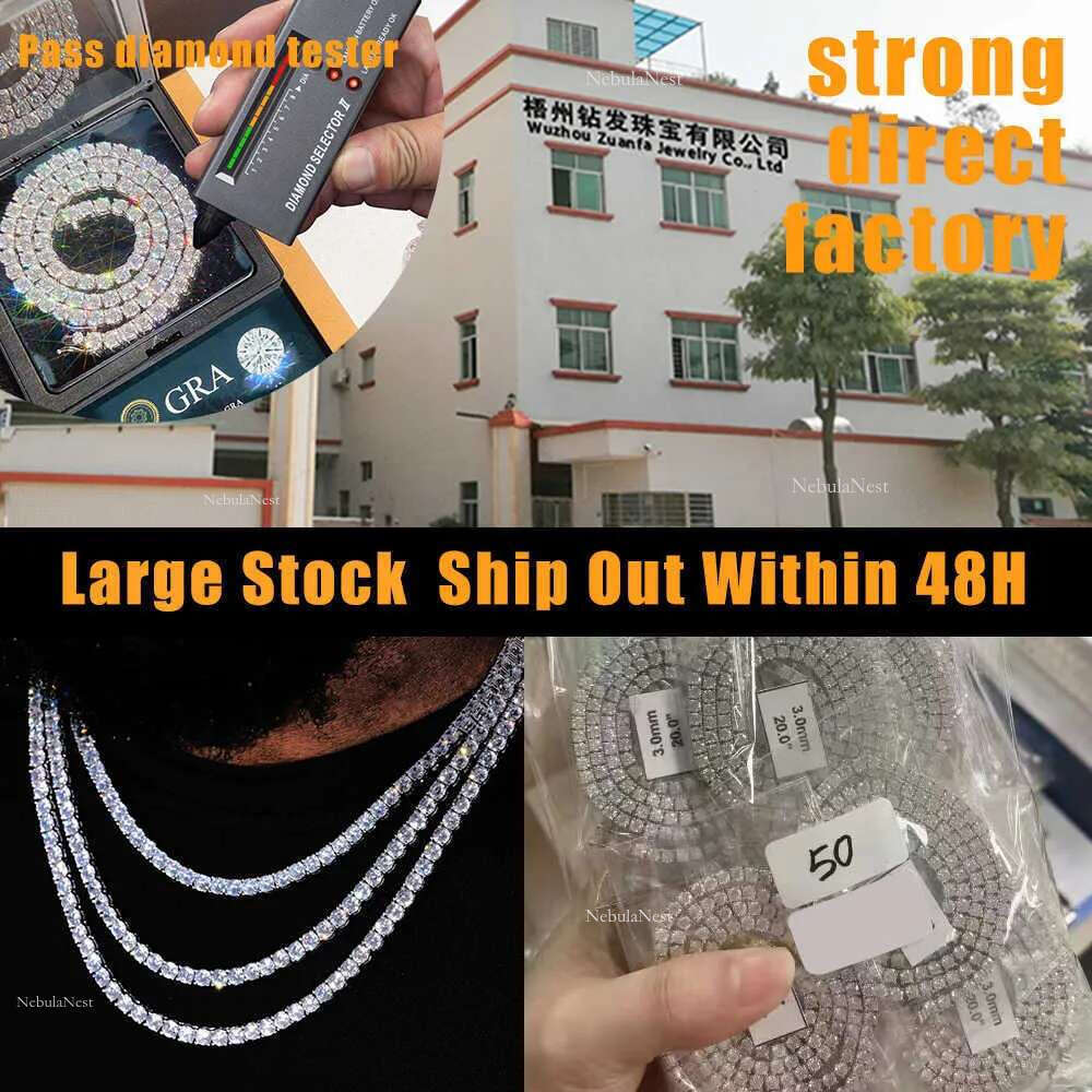 Wholesale Price Fine Jewelry Dia Necklace 2MM 3MM 4MM 5MM Sterg Sier GRA D Color Vvs Moissanite Tennis Chain