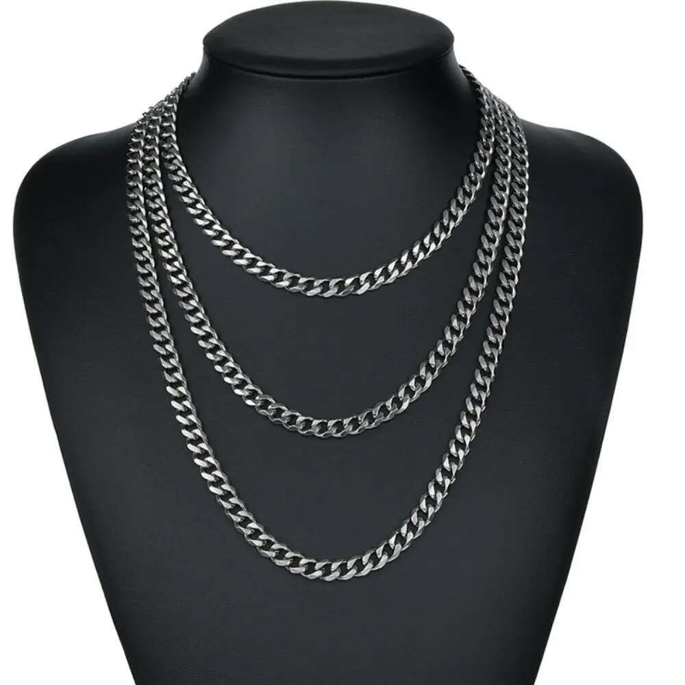 Simple Stainless Steel Cuban Chain Necklace for Men Gold Color/Black Metal Chain On The Neck Choker Jewelry Party Male DIY Gift