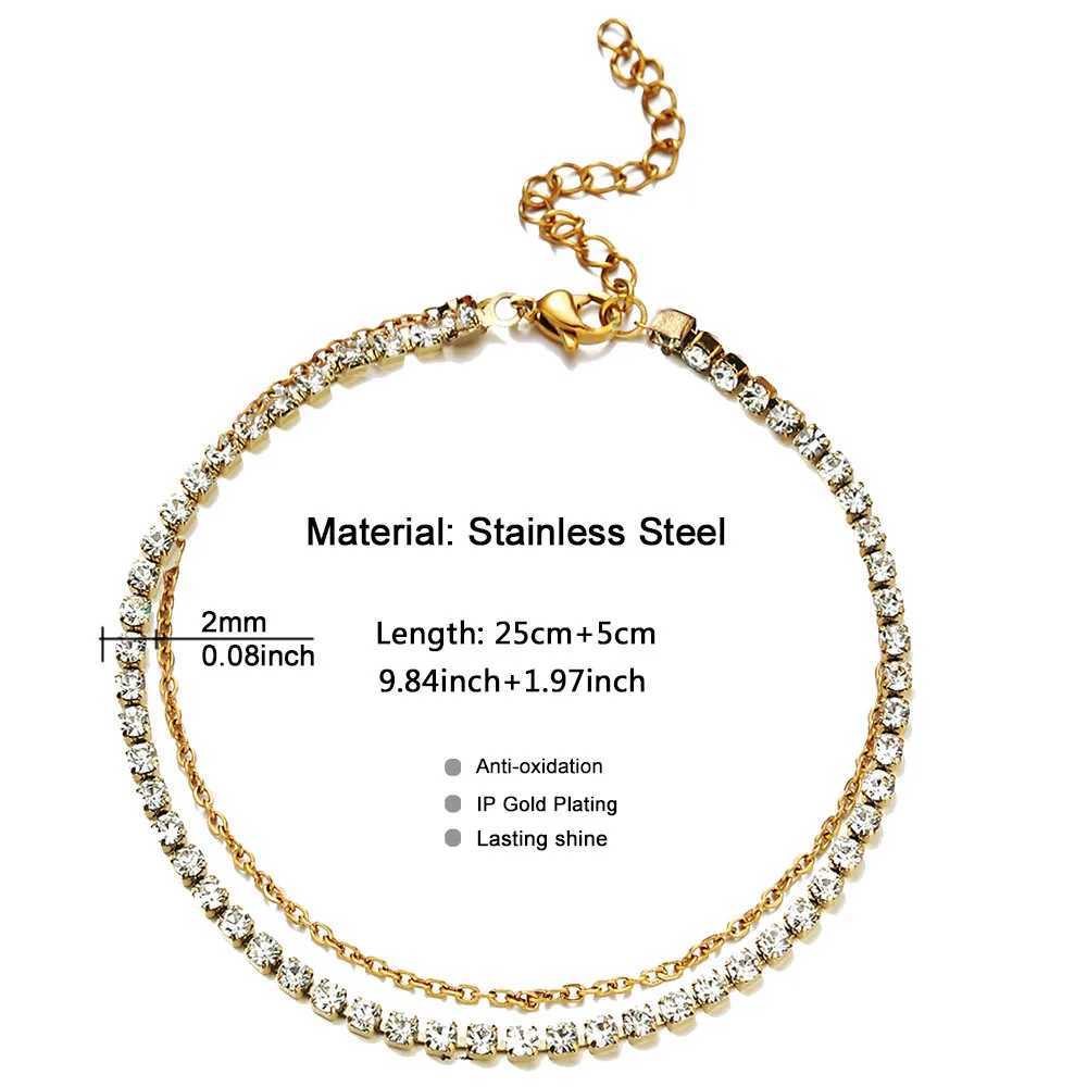 MinaMaMa Stainless Steel Rhinestone Crystal Foot Chain Tennis Anklet For Women Summer Yoga Foot Chain Anklets Beach Jewelry Z250408