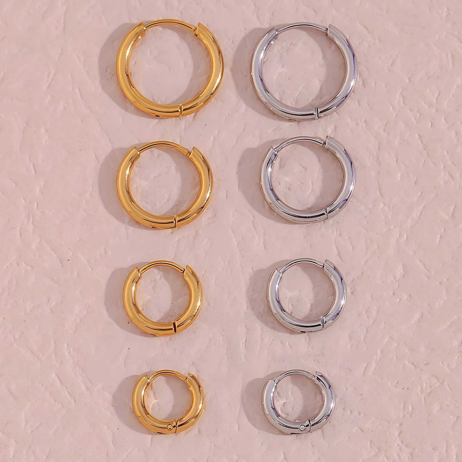 4 pair 8/10/12/14mm Stainless Steel Round Circle Hoop Earrings for Women Tiny Hoops Ear Piercing Loop Ring Z250408