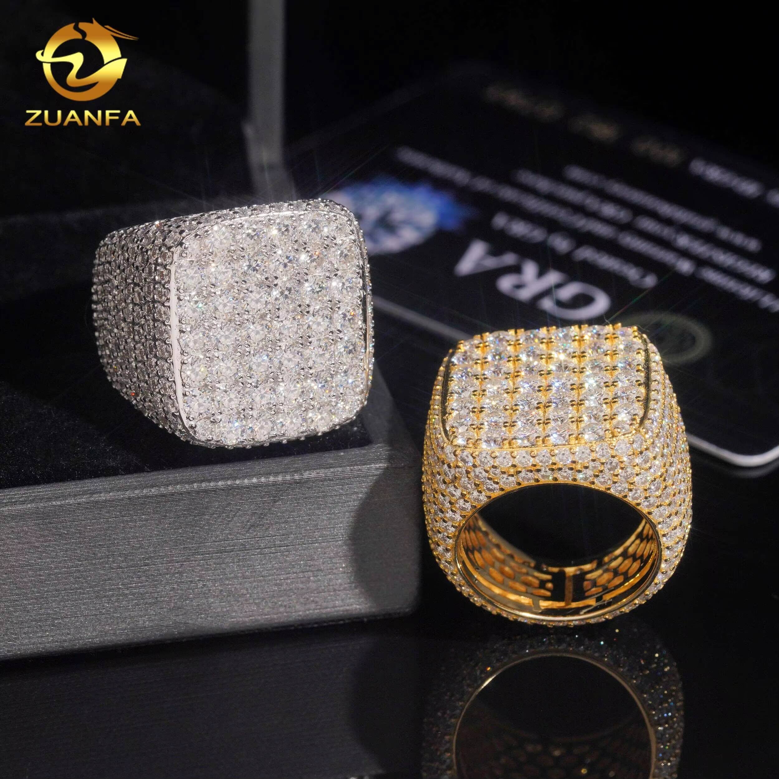 Hot Sale High Quality Hip Hop Fully Iced Out Square Mens GRA Certified 925 Silver Moissanite Rings
