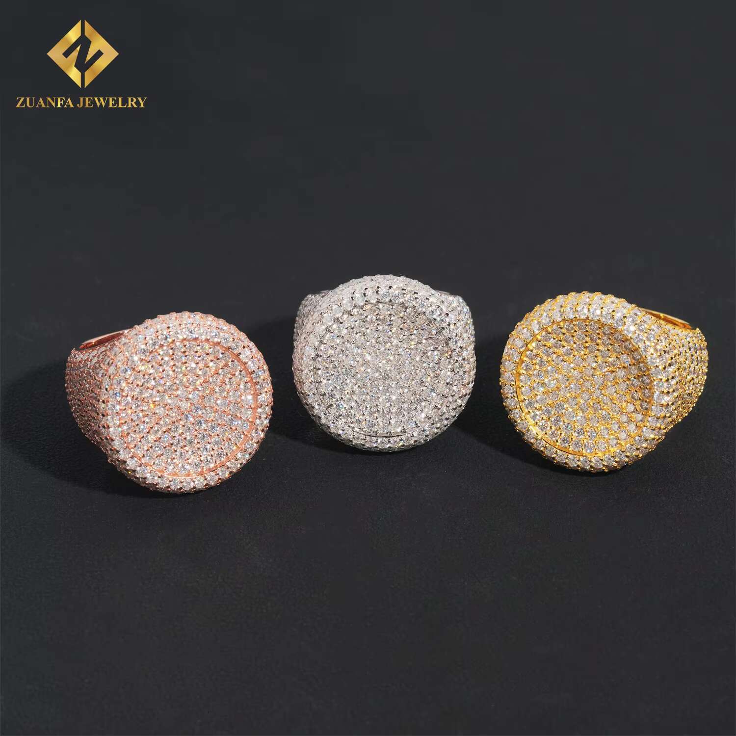 Deluxe Fully Iced VVS D Moissanite Diamond Ring GRA Certificate 925 Silver Hip Hop Ring for Men