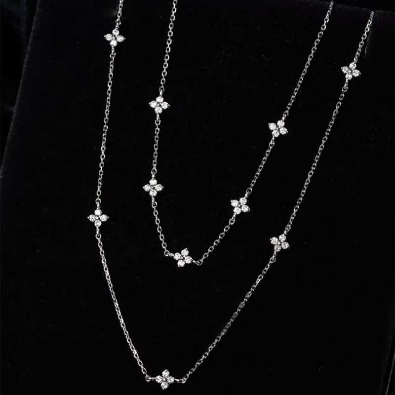 925 sterling silver plated 18K gold sparkling zircon flower necklace suitable for womens exquisite party jewelry gifts Y250408