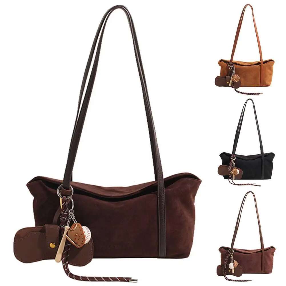 Women Suede Shoulder With Inner Pocket Flap Underarm Bag Large Capacity Retro Handbag Solid Clutch Purse For Work Travel