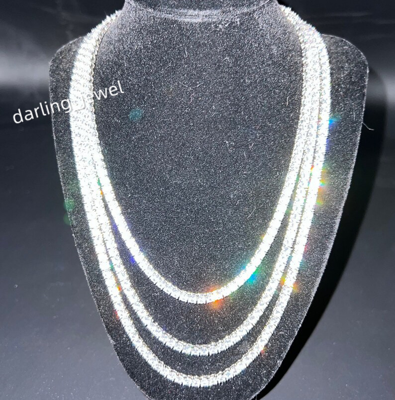 RINNTIN Hip Hop 925 Sterling Silver 3mm 4mm 5mm VVS Moissanite Diamond Necklace Moissanite Tennis Chain