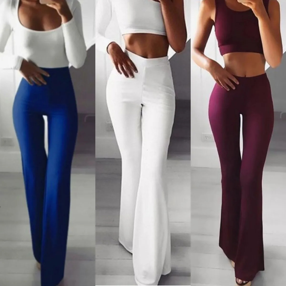 Spring Autumn Elegant Female Womens Palazzo Flared Wide Legs Pants High Waist Office Ladies Solid Career Long Trousers 250409