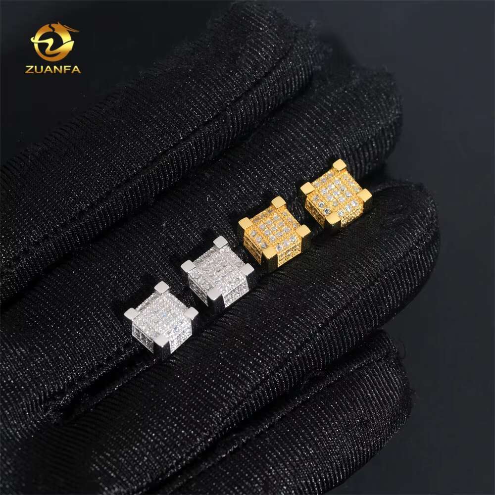 Iced Out Square Earring Hip Hop S925 VVS Diamond Screw Back Men Moissanite Earrings